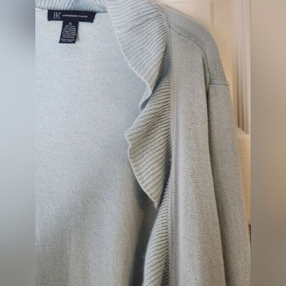 Vtg INC Intern. Concepts XL Blue Knit Crop Waterfall Ruffle Women Open Cardigan - Picture 5 of 9